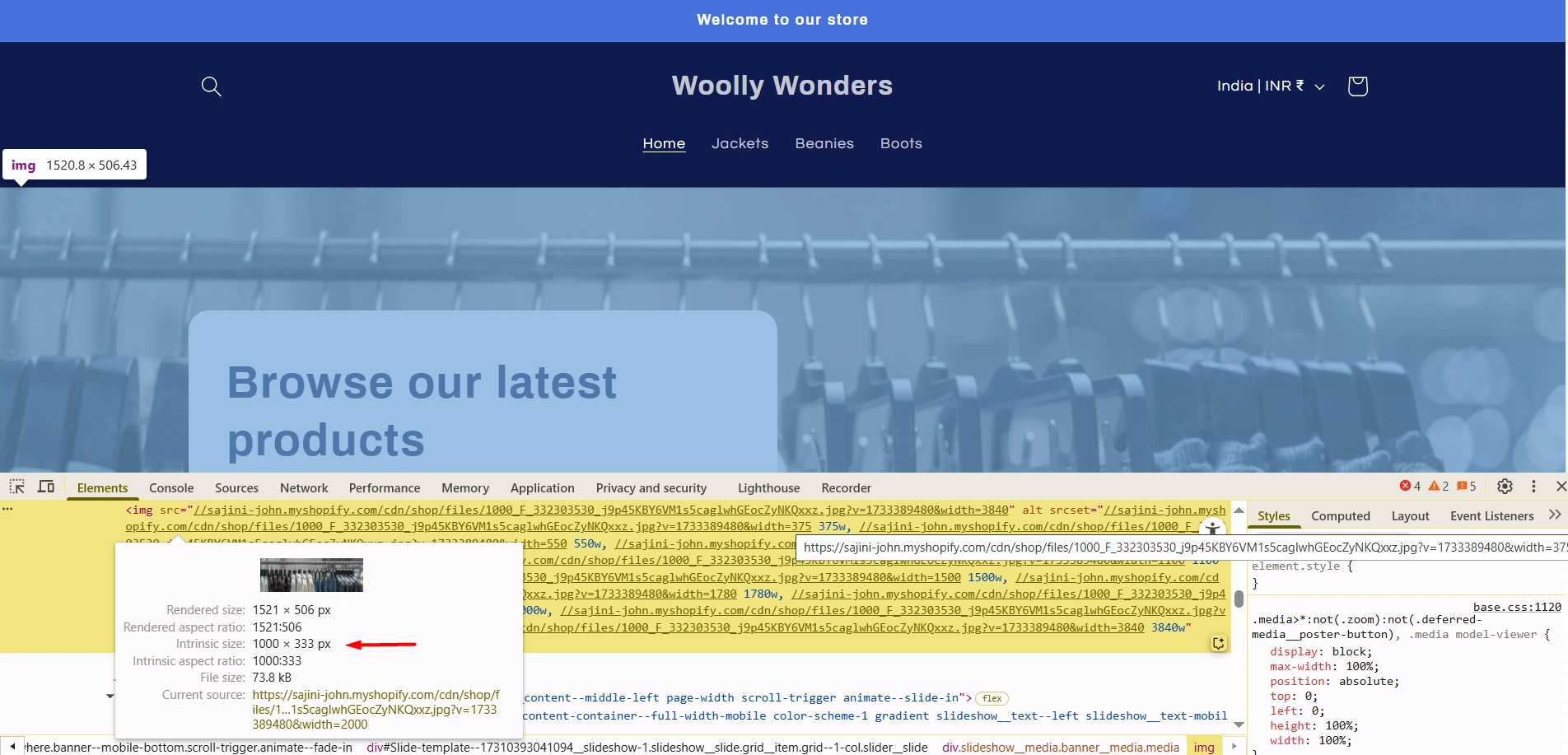 Check Shopify Image Size with Inspection Tool