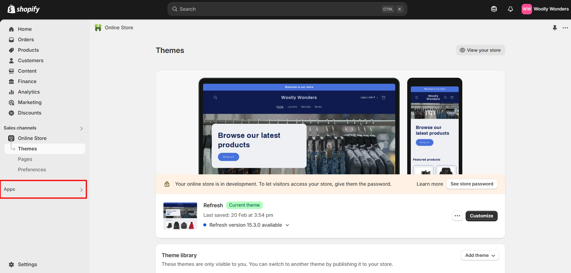 Shopify admin dashboard