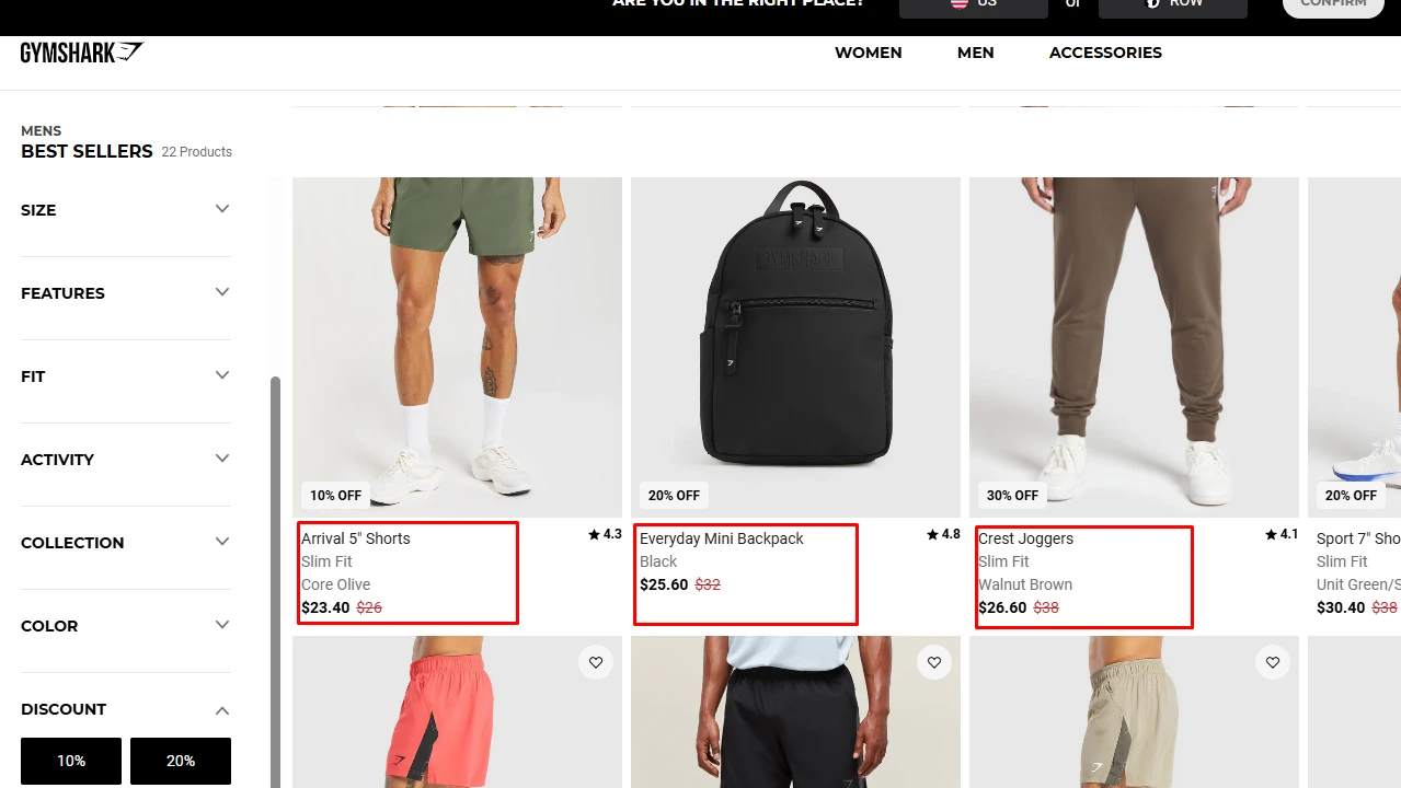 Gym Shark Example of Compare at Price Feature