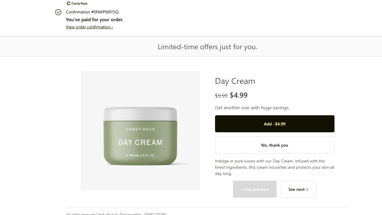 Post purchase upselling example