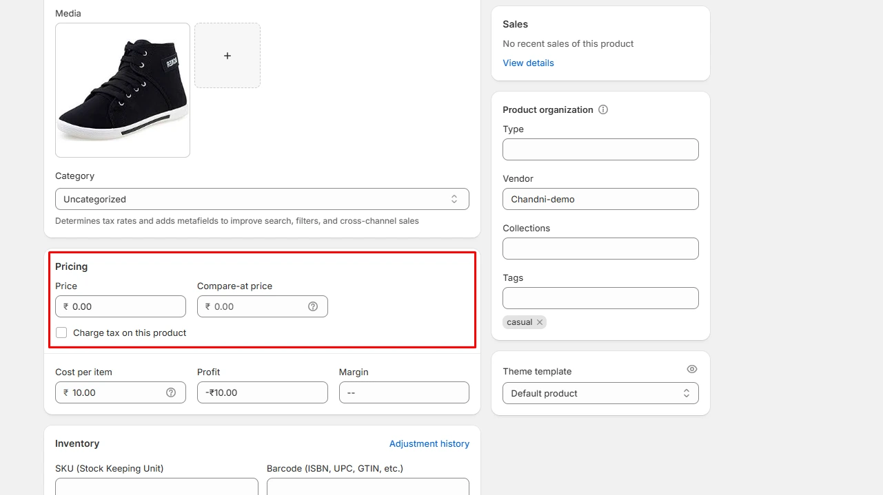 Pricing Section of Product Page