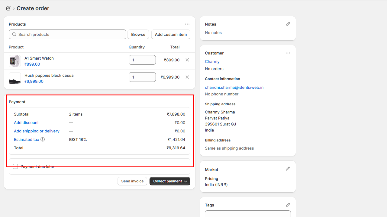 Invoice preview window in Shopify with print settings dialog open