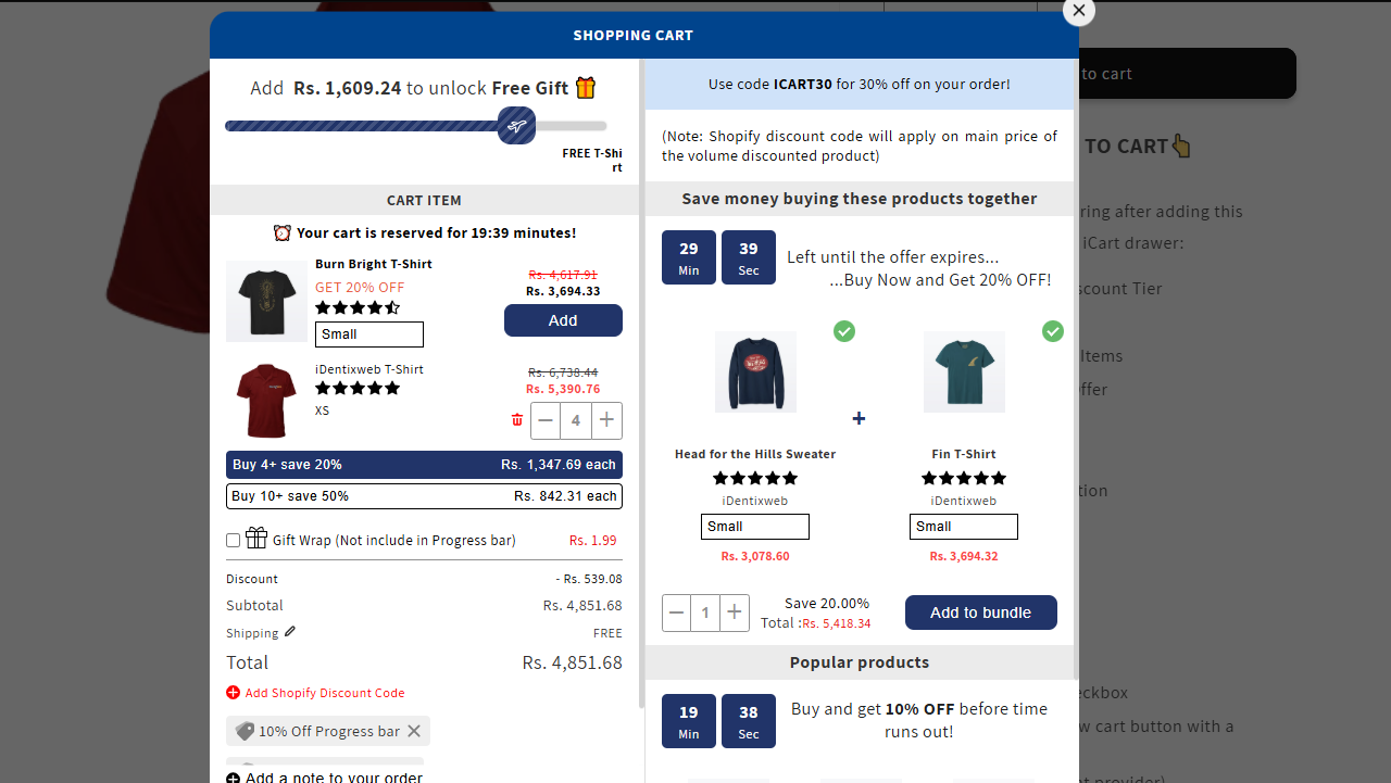 Upsell in cart example