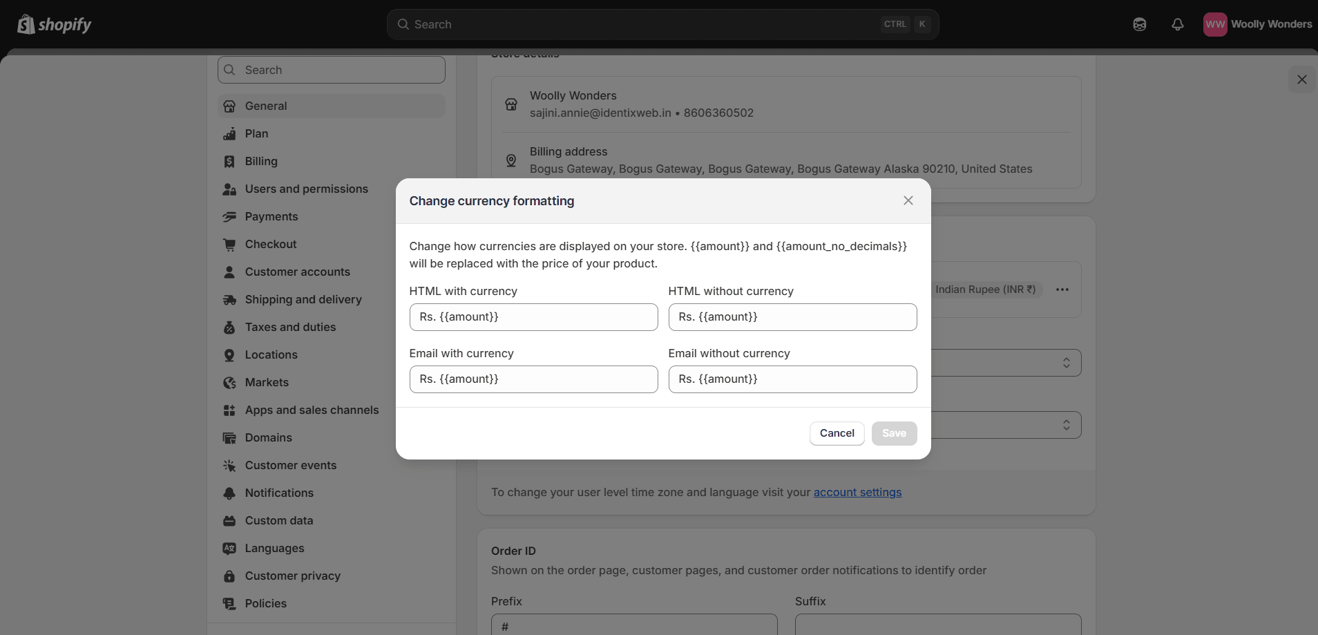 Change currency formatting for Shopify store