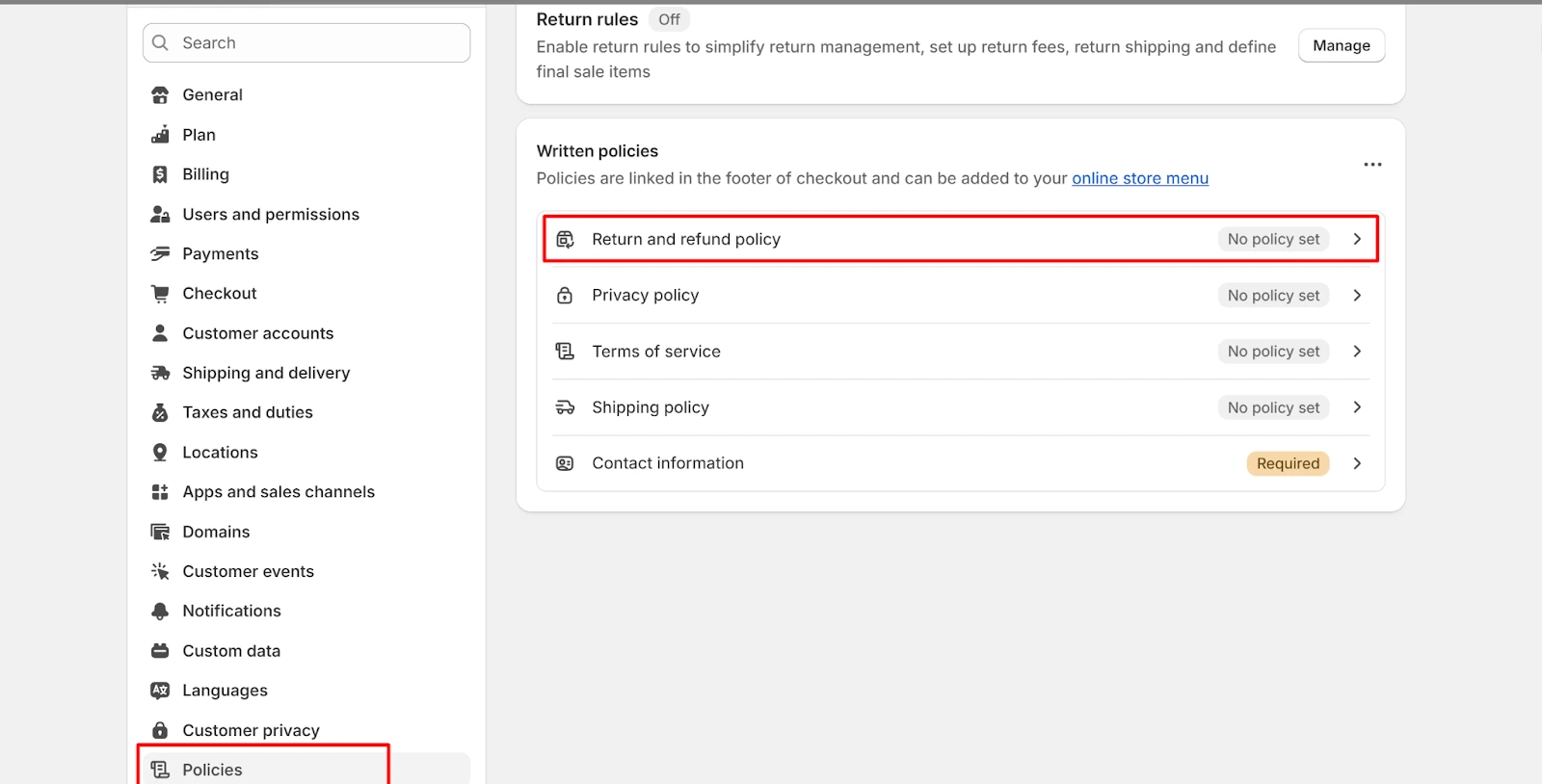 Set return and refund policy