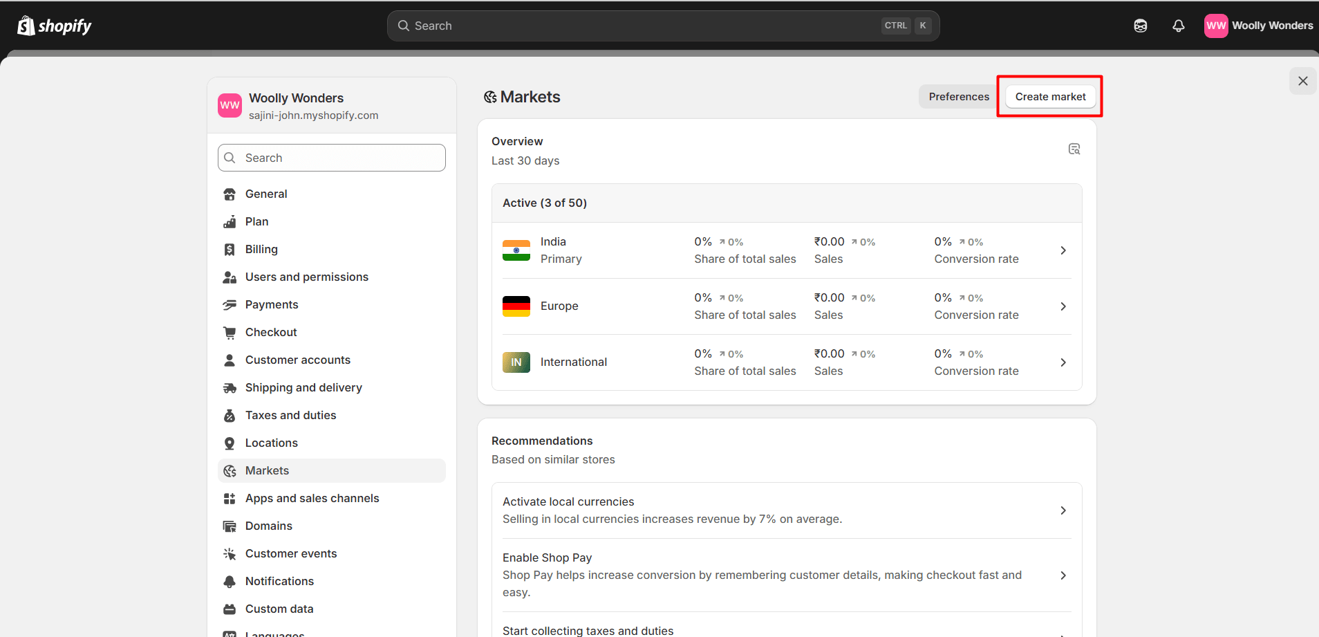 Market section highlight create market button
