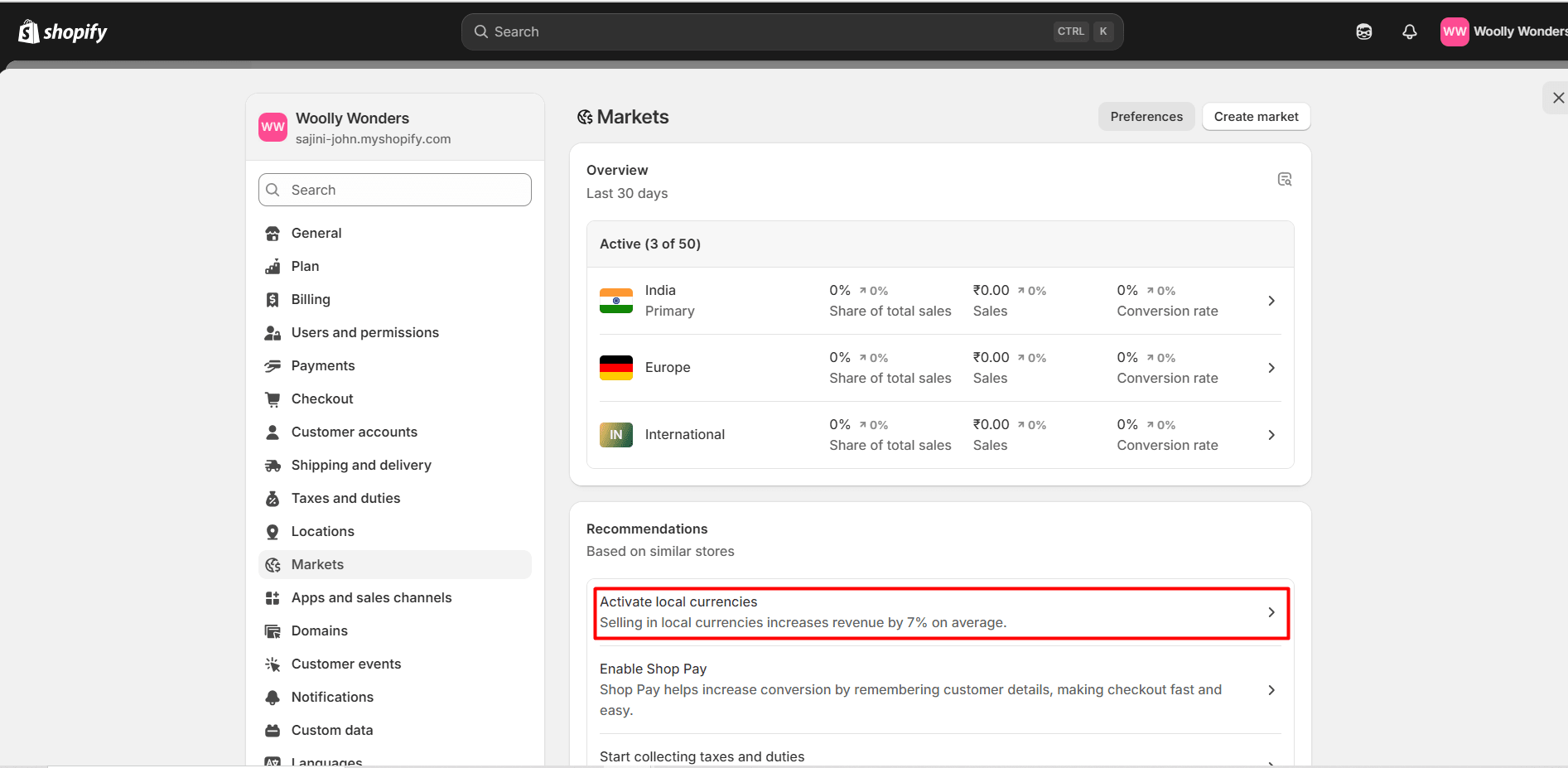 Choose activate local currency button