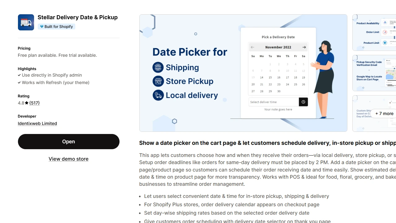 Stellar Delivery Date & Pickup for Food Business
