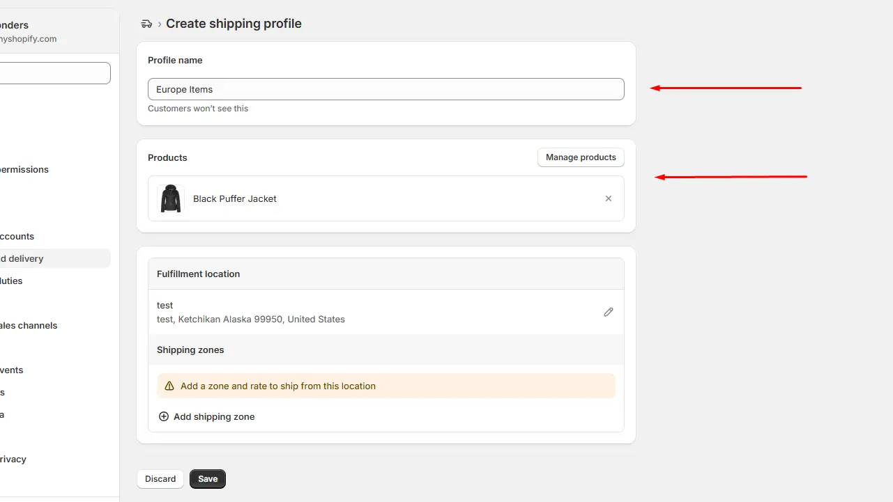 Create a Shipping Profile