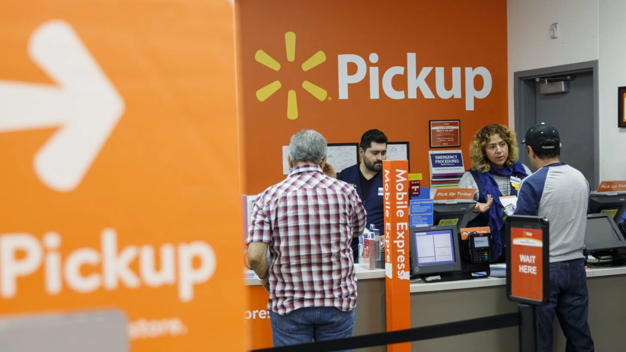 Customers using order pickup service at Walmart, representing real-world Shopify in-store pickup experience