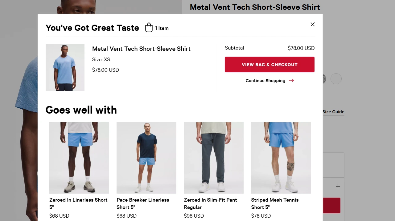 Upsell cart drawer recommending apparel bundles – Best product bundle example for apparel cross-selling
