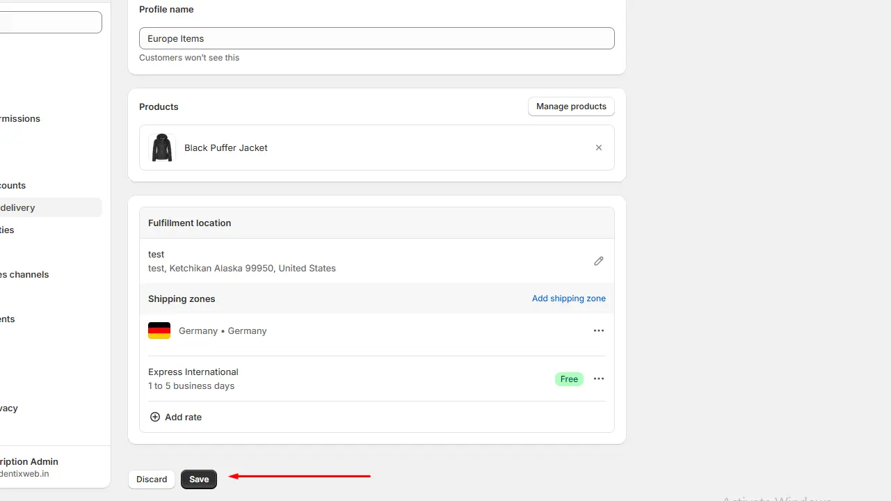 Save your Shipping Profile
