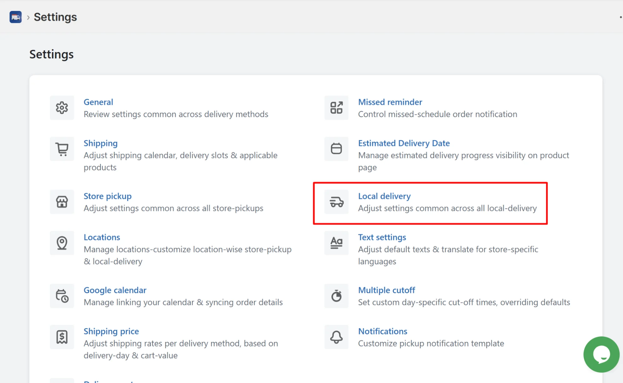 Stellar delivery and pickup app's dashboard highlighting local delivery option
