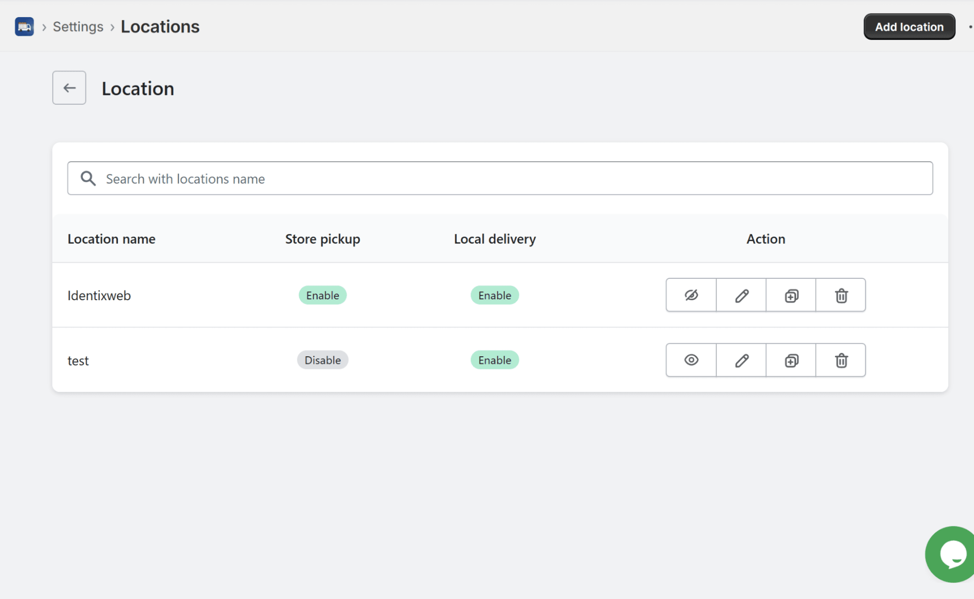 Stellar delivery and pickup app's local delivery page to add or update the location