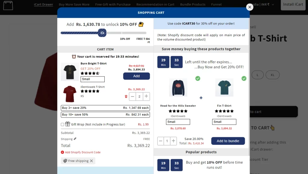 Image showing product bundle feature of iCart upsell app