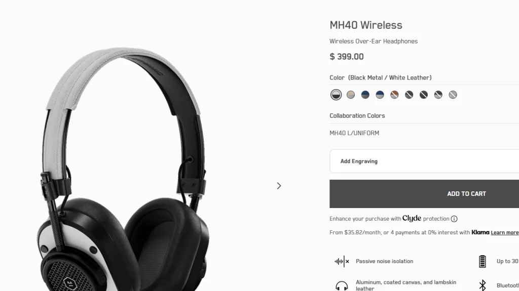 Master & Dynamic's product page example