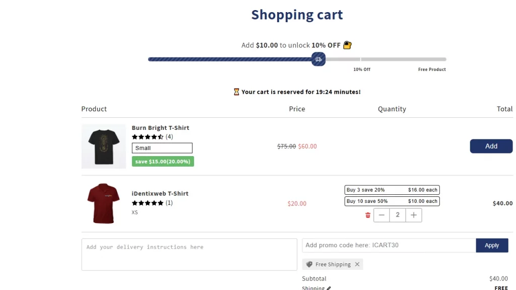 Image showing progress bar feature of iCart upsell app
