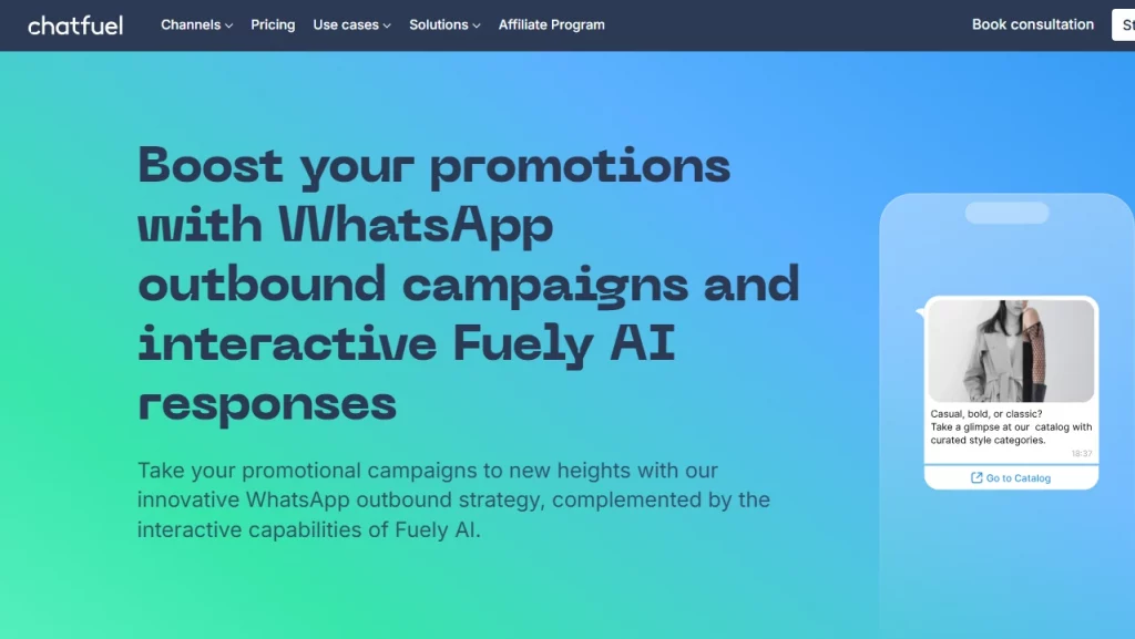 Chatfuel AI chatbot interface for ecommerce customer engagement