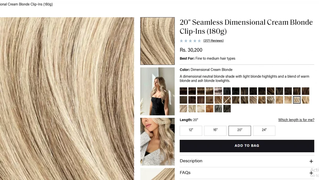 Luxy Hair's product page example