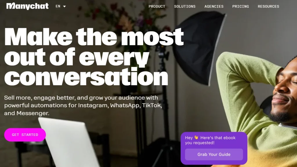 Manychat AI chatbot interface for ecommerce customer service and marketing