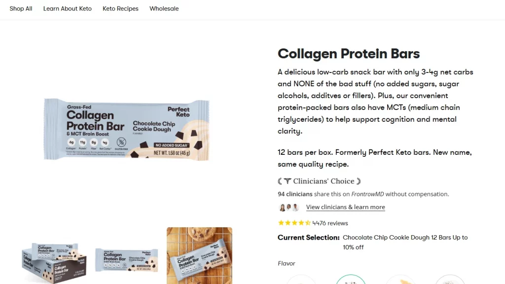 Perfect Keto's product page example
