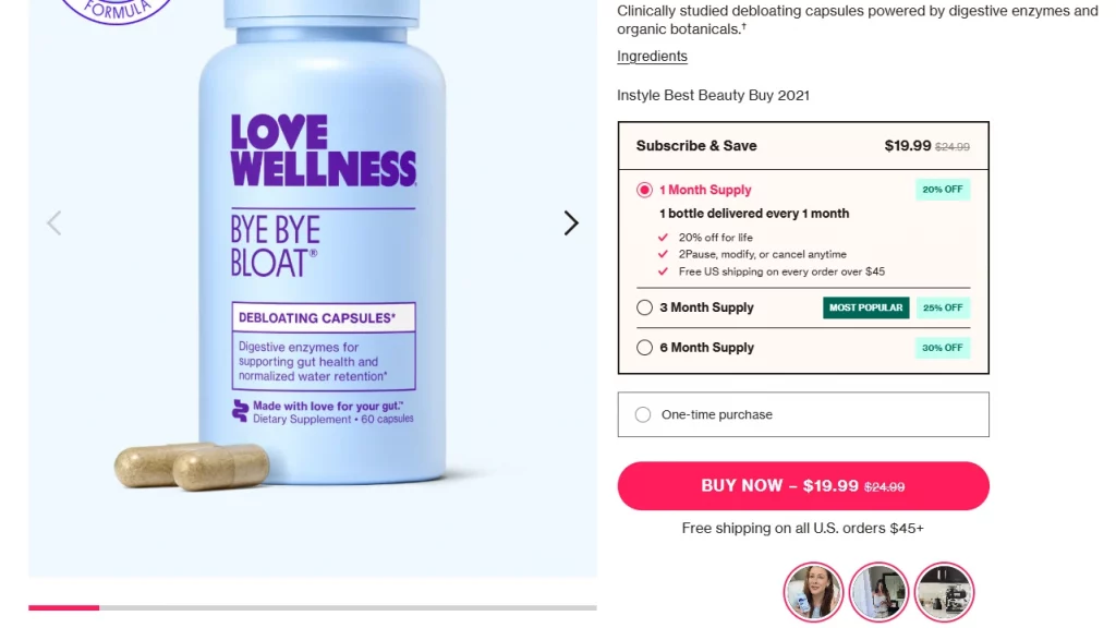 Love Wellness' product landing page example