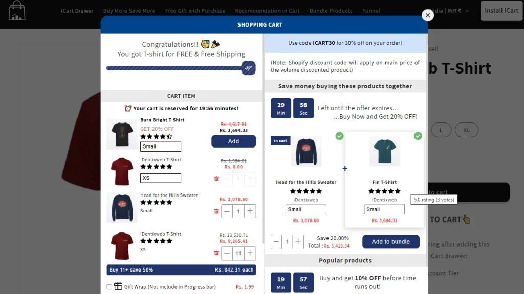 Image highlighting discount timer of iCart upsell app