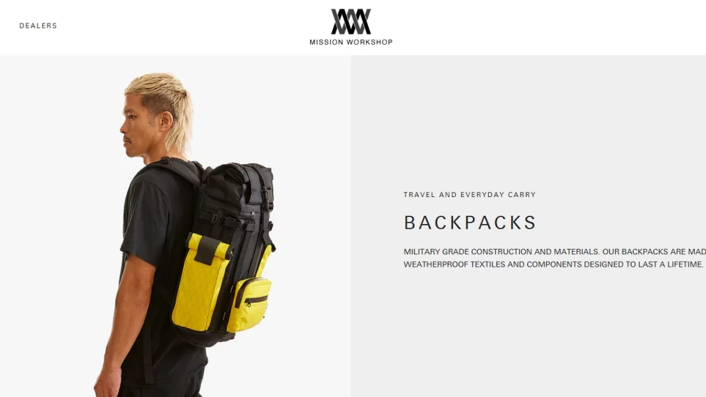 Mission Workshop Shopify store utilizing the Prestige theme