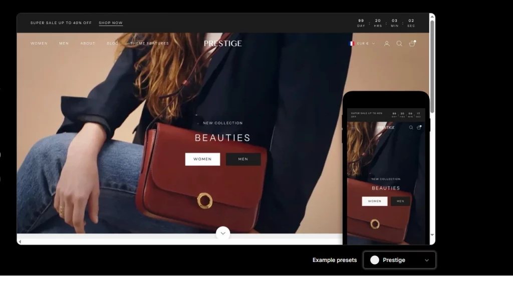 Image of a prestige theme of Shopify