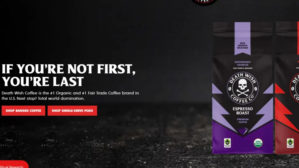 Death Wish Coffee website's home page design