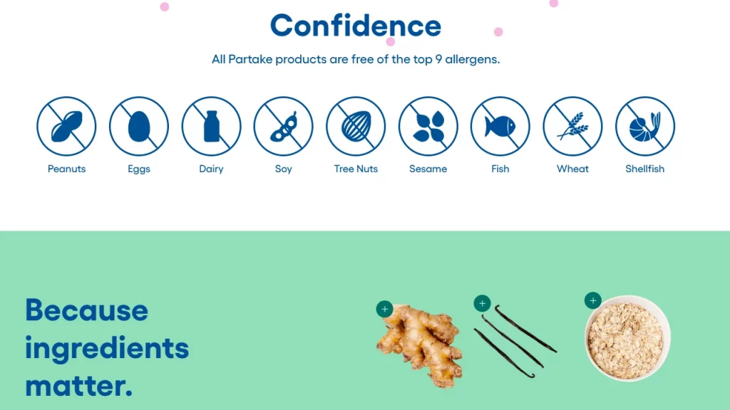 Partake Foods website's homepage layout