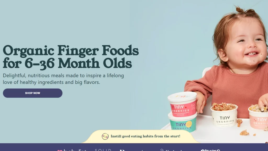 Tiny Organics website's homepage design