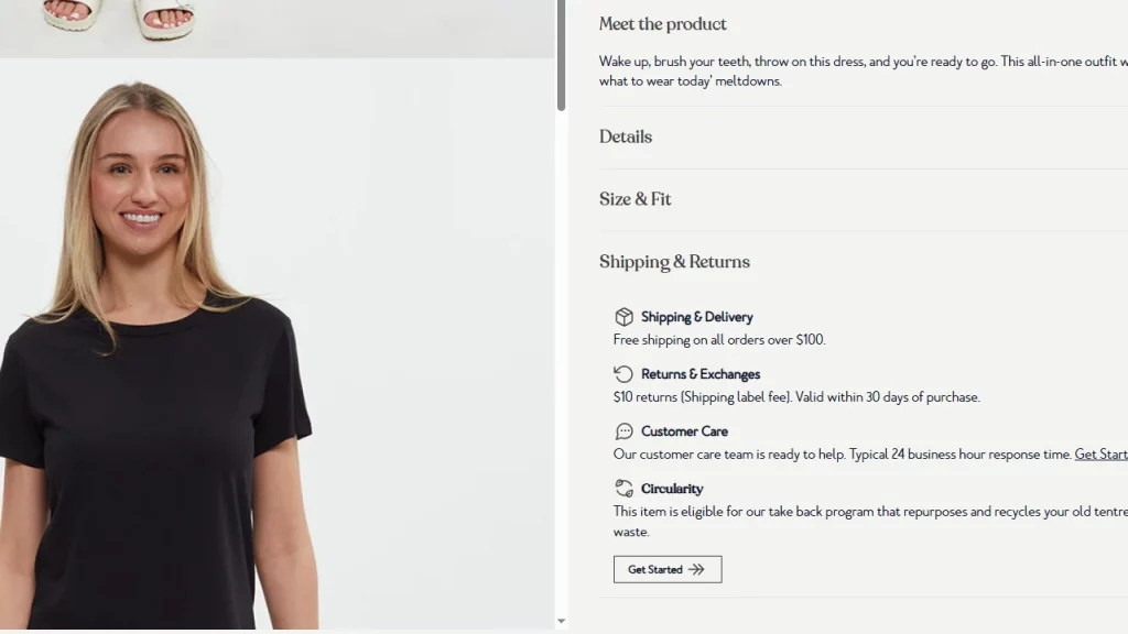 Cart page of the brand Tentree 