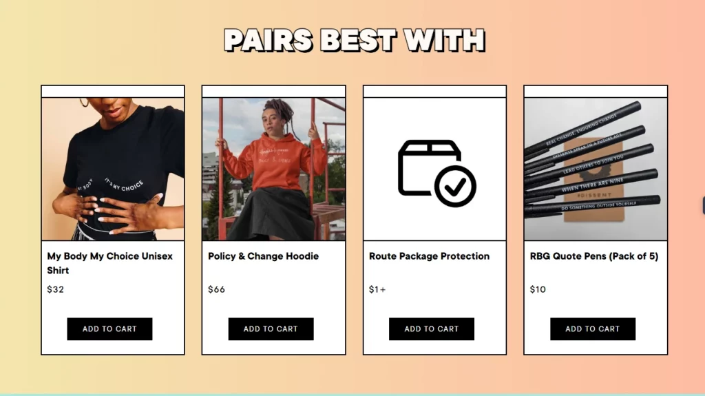 Complementary products are displayed on the cart page in The Outrage's website. 