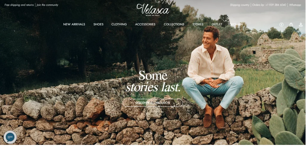 Velasca Shopify store example for high-quality handmade shoes