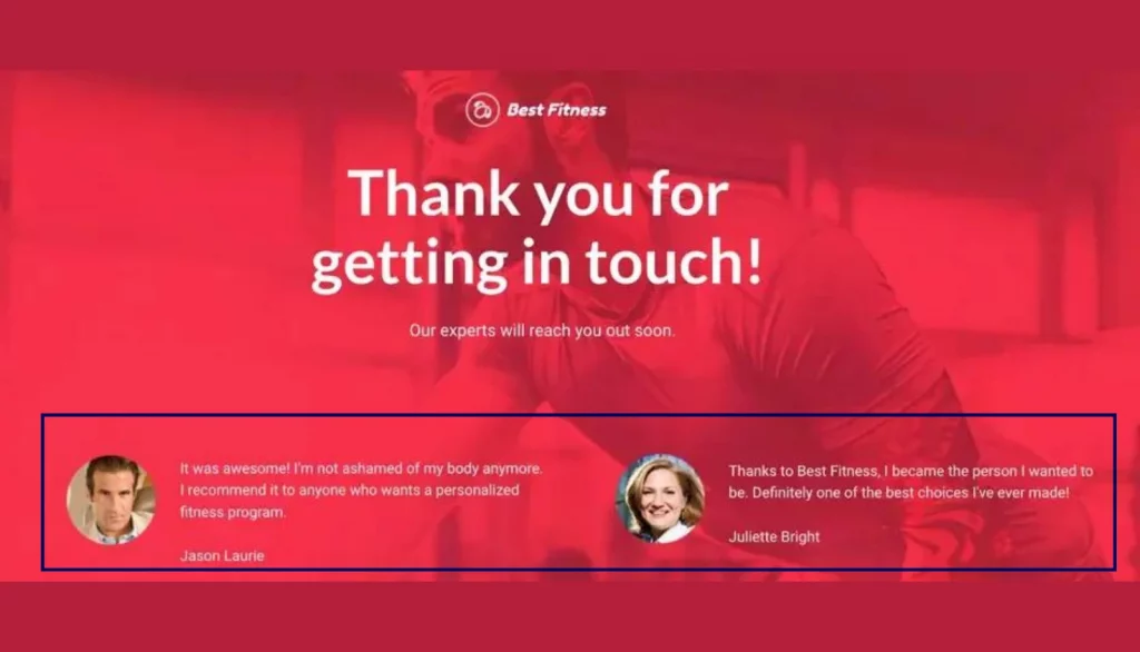 Image showing social proof on a thank you page