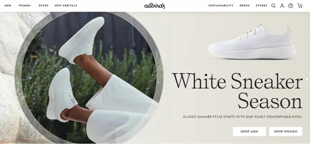 Allbirds Shopify store example showcasing eco-friendly footwear
