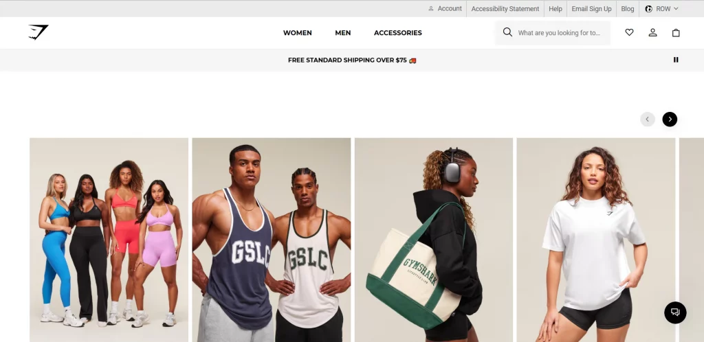 Gymshark Shopify store example with fitness apparel and activewear