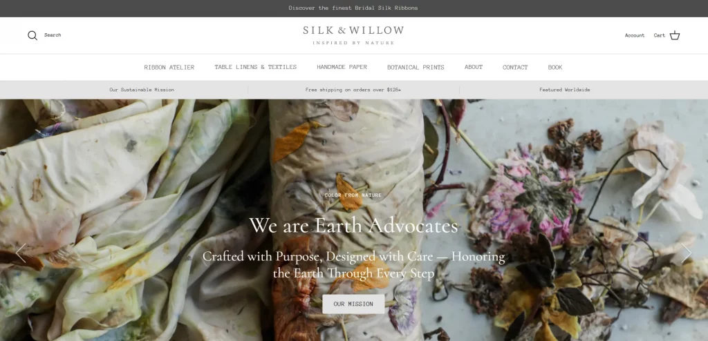 Silk & Willow Shopify store example offering eco-friendly wedding decor