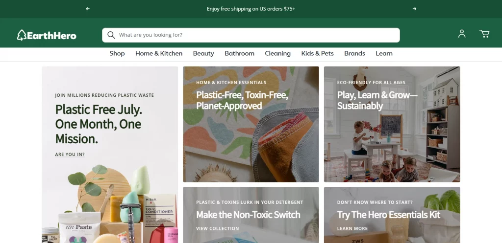 EarthHero Shopify store example showcasing sustainable products for the home