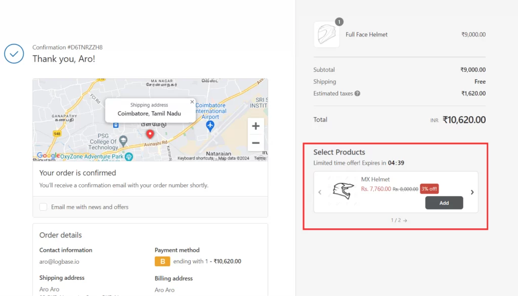 Image showing a limited-time offer at checkout, used as a Thank You page example