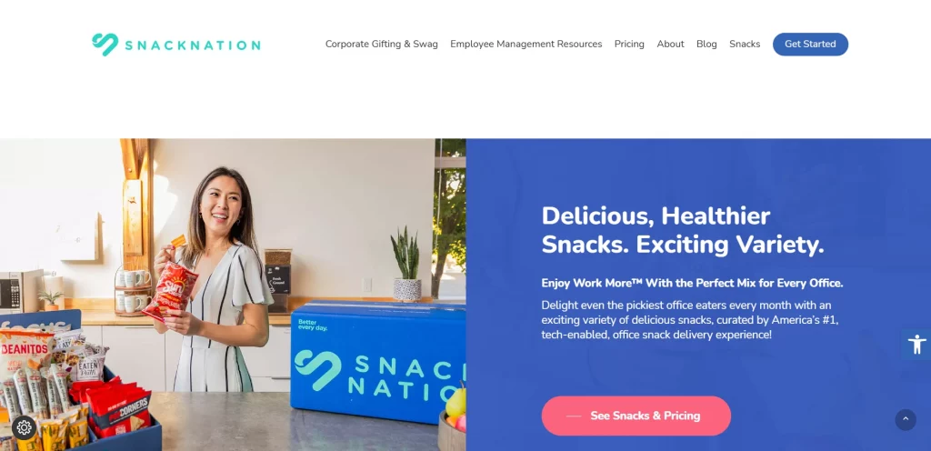Snack Nation Shopify store example offering healthy snacks and subscriptions