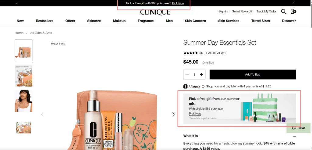 Image of Clinique free gift with purchase, a promotional offer