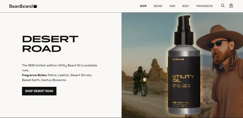 Beardbrand Shopify store example for premium grooming products for men
