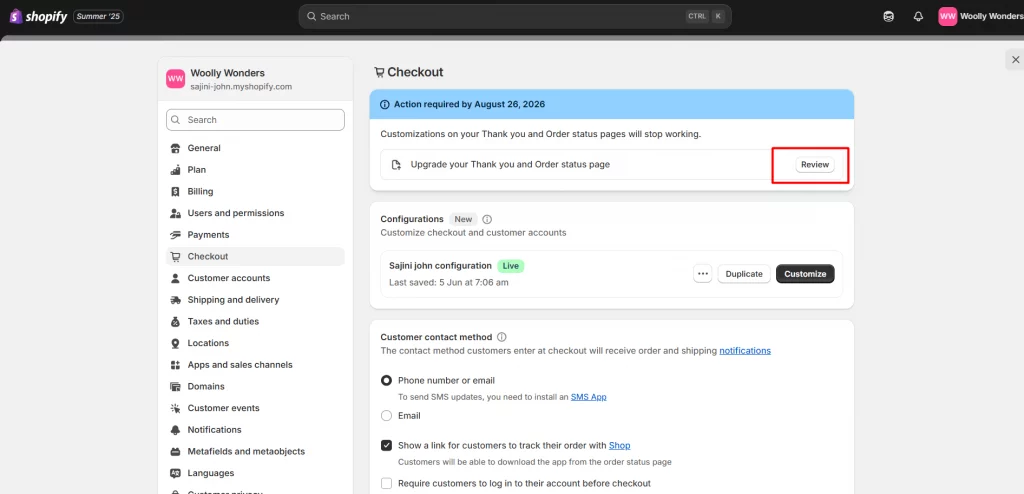 Image showing checkout page of Shopify highlighting review button
