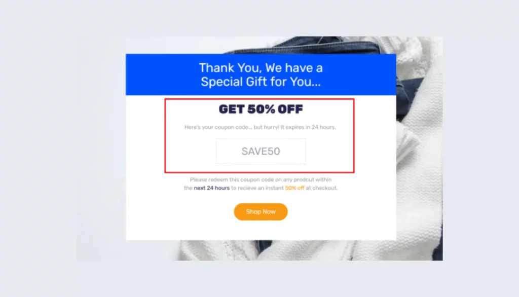 Image showing a discount offer displayed at checkout on a Thank You page