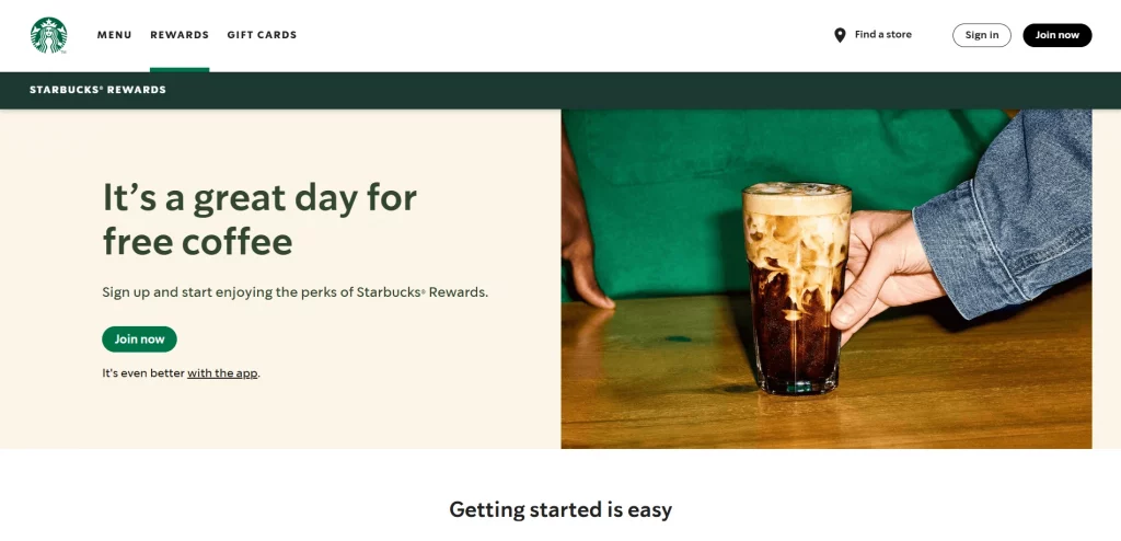 Starbucks loyalty program page image