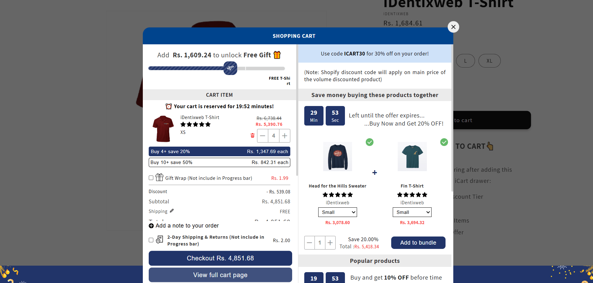 iCart shipping bar and checkout feature for enhancing the shopping experience on Shopify