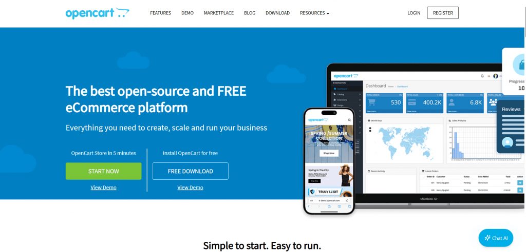 Image of Open Cart ecommerce platform's website