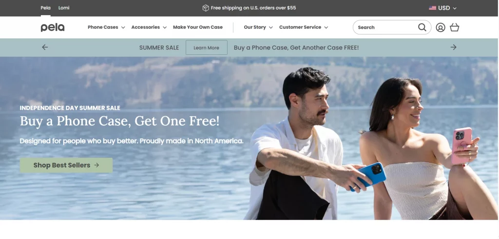 Pela Shopify store example for eco-friendly phone cases and accessories